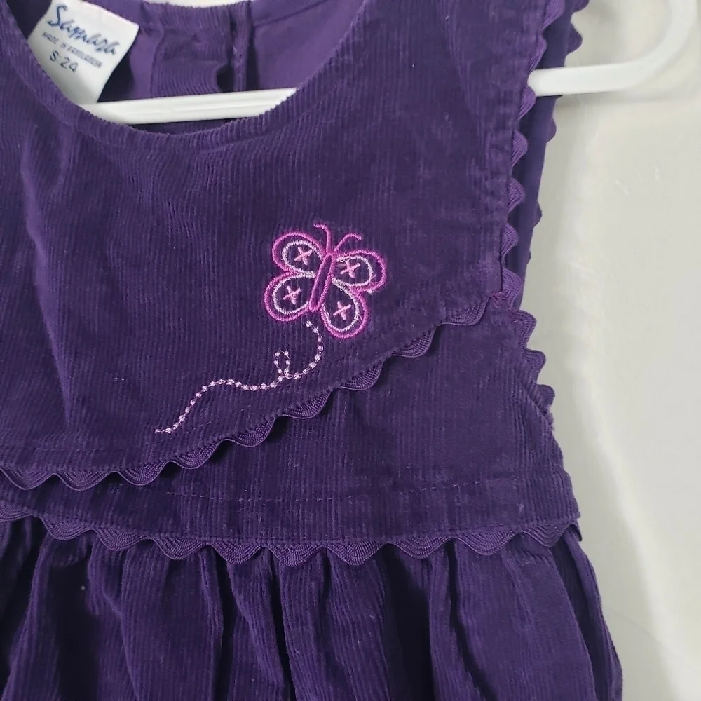 Samara Vintage Baby Girl 24 Months Sleeveless Dress Purple Corduroy Butterfly